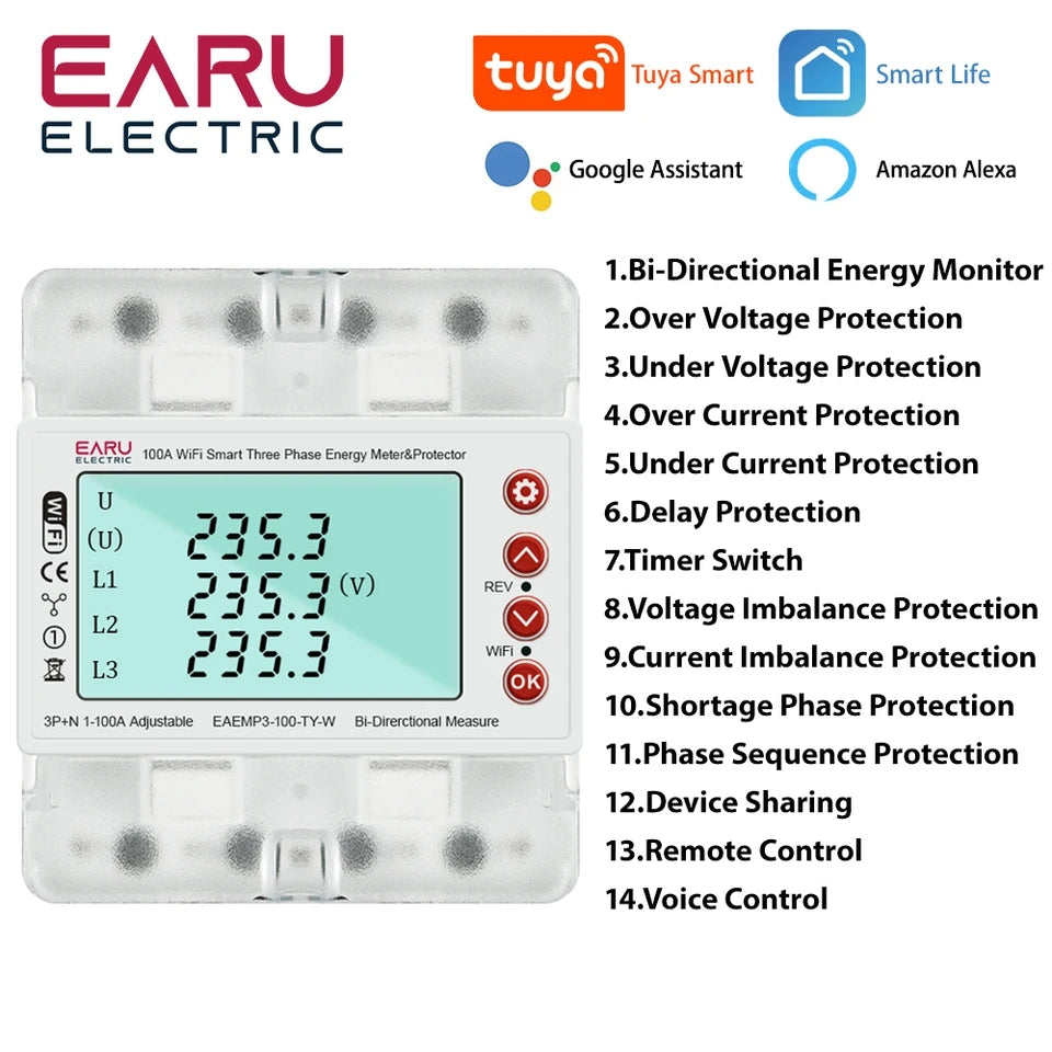 WIFI Smart 100A EAEMP3-100-TY-W 380VAC KWh monitor